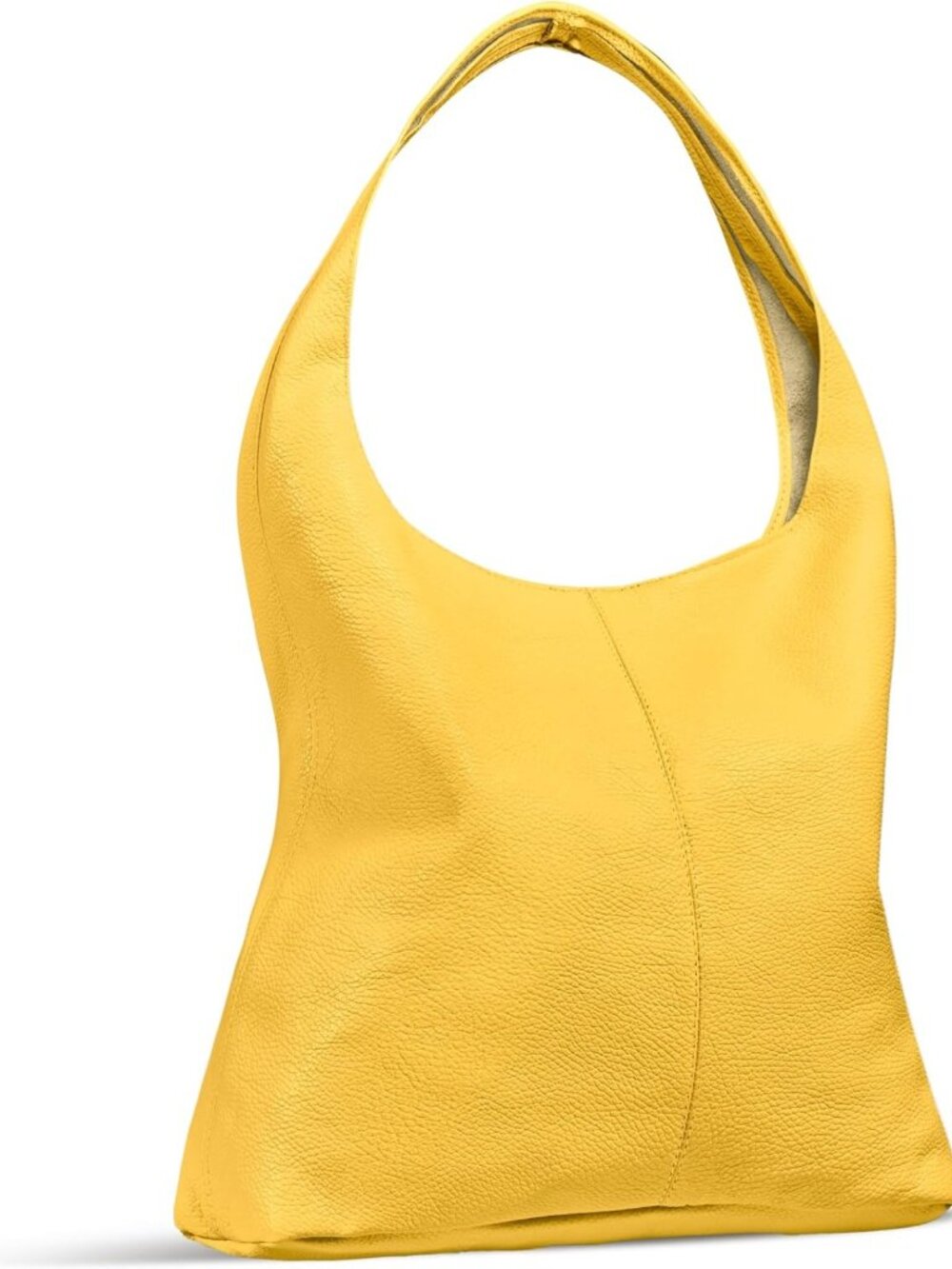 Stylish Yellow Full-Grain Leather Hobo Handbag for Women, Large Capacity, Chic
